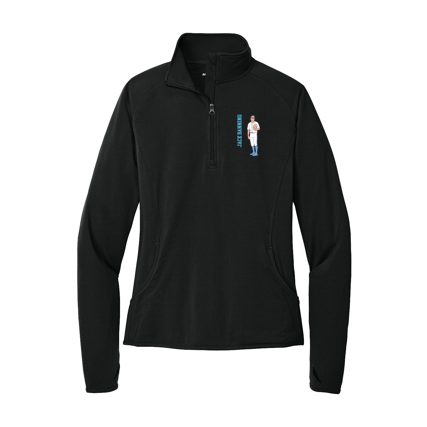Women's Q-Zip Pullover — Name Vertical in Black