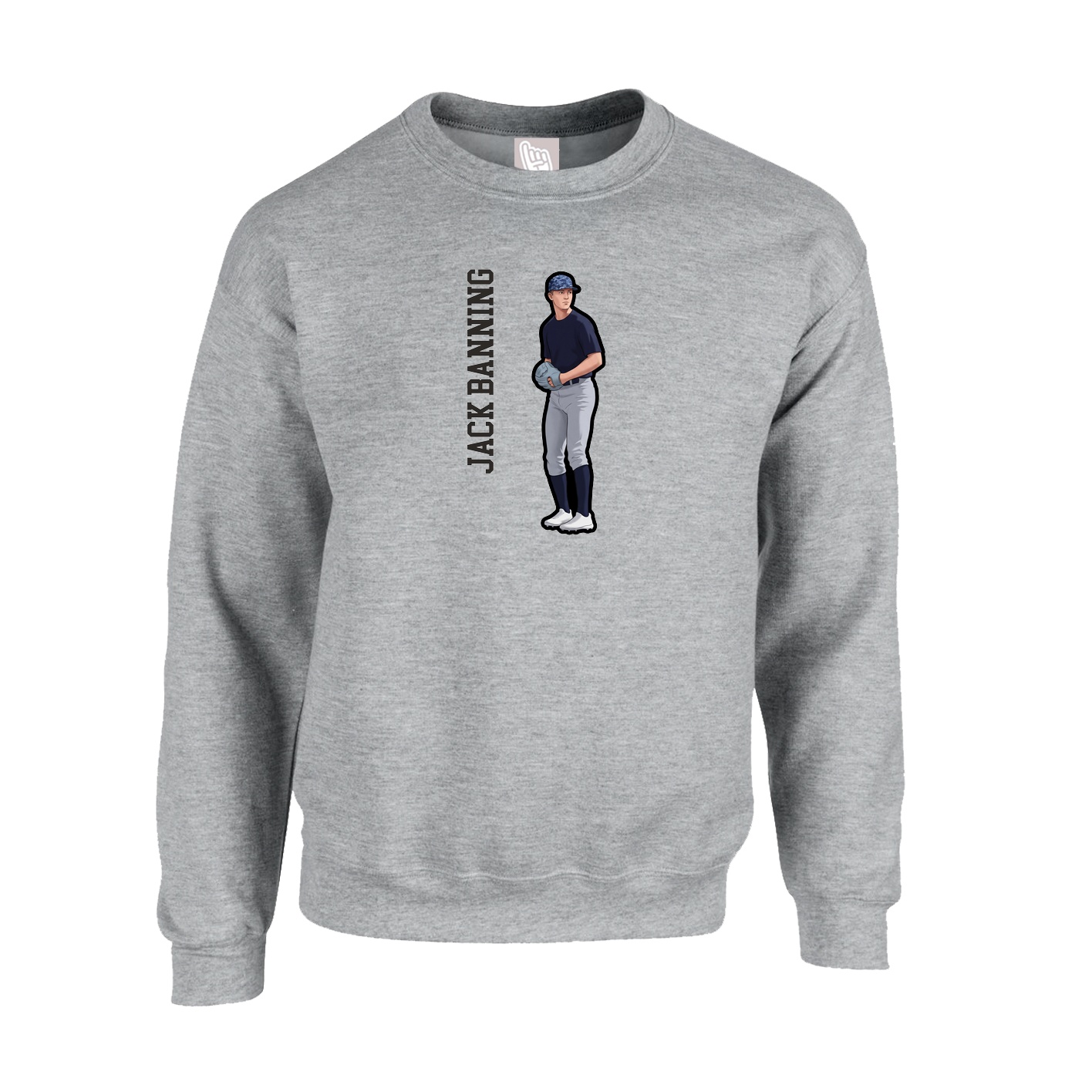 Fleece Crew — Name Vertical in Grey