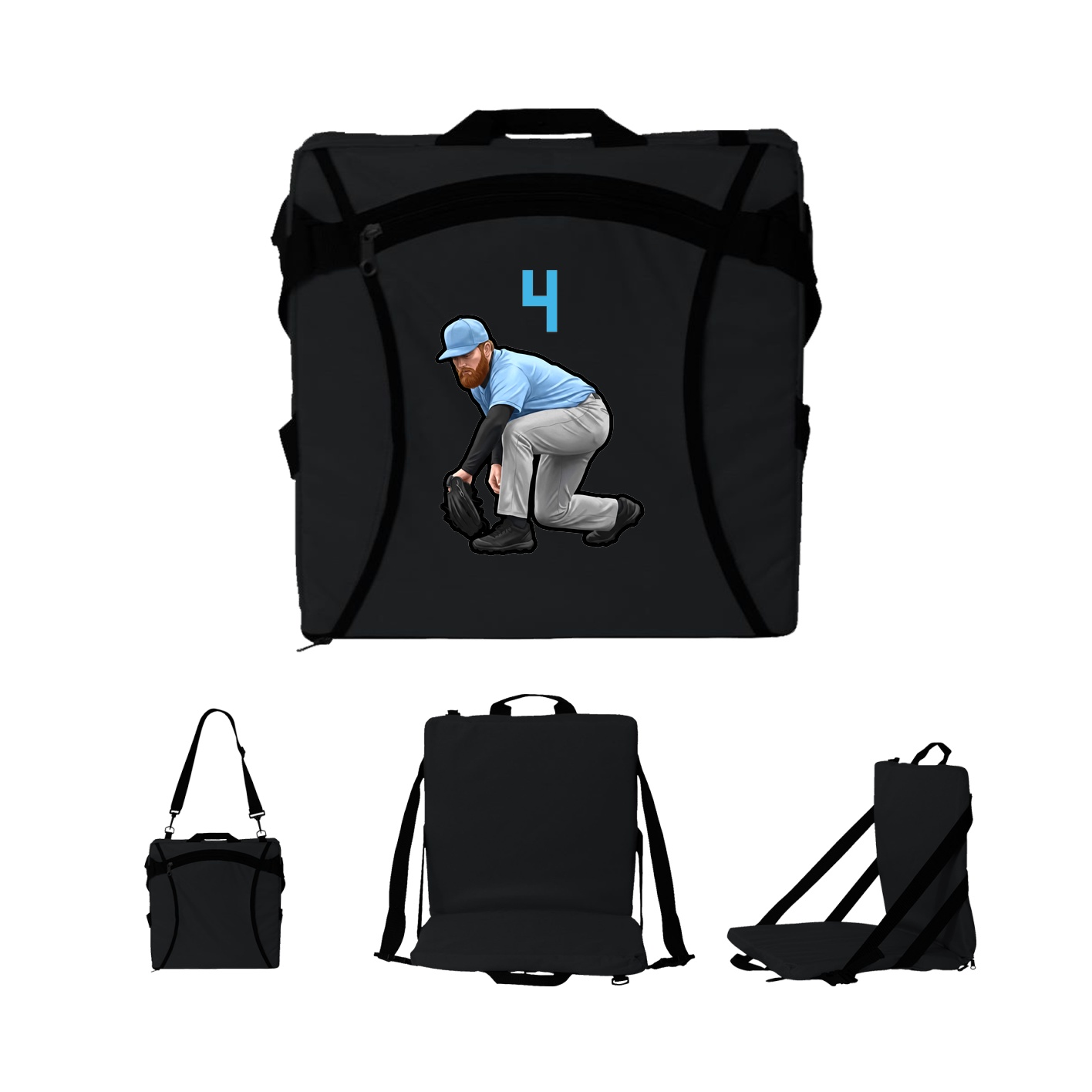 Folding Stadium Seat — Number Top in Black