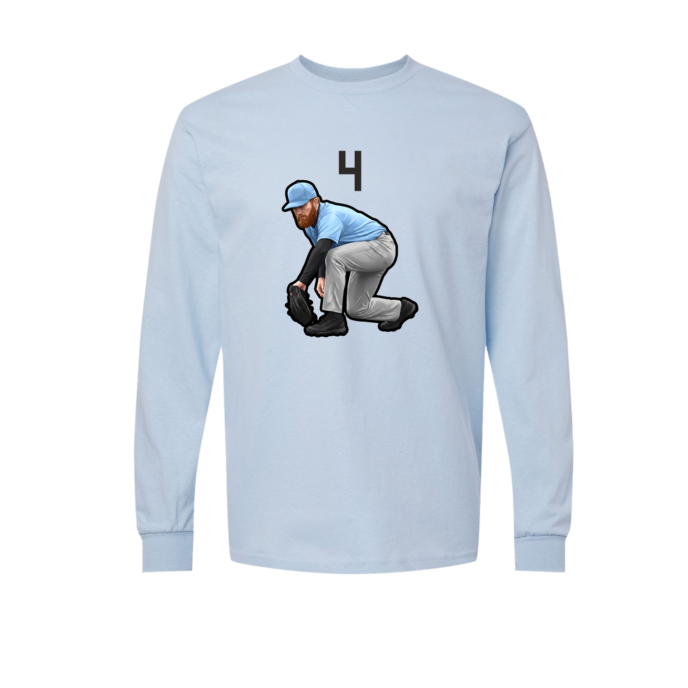 Long Sleeve Tee — Number Top in Light Blue