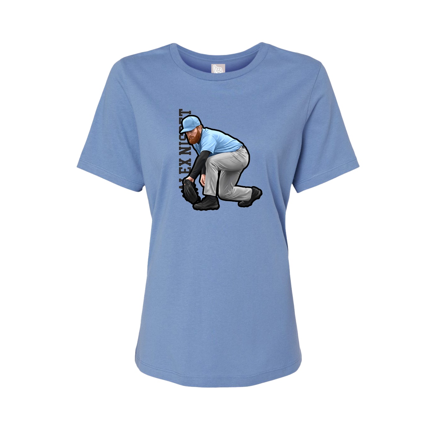 Fitted Women's Tee — Name Vertical in Powder Blue