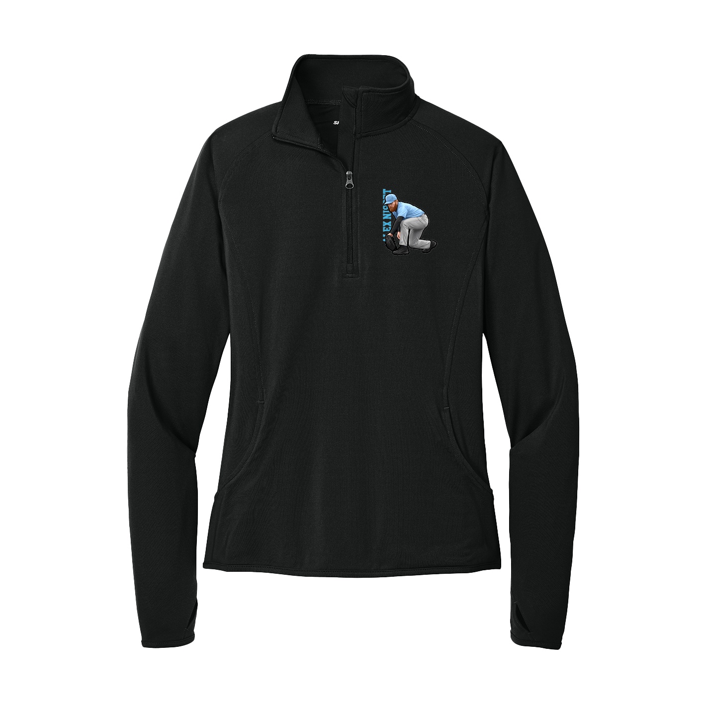 Women's Q-Zip Pullover — Name Vertical in Black
