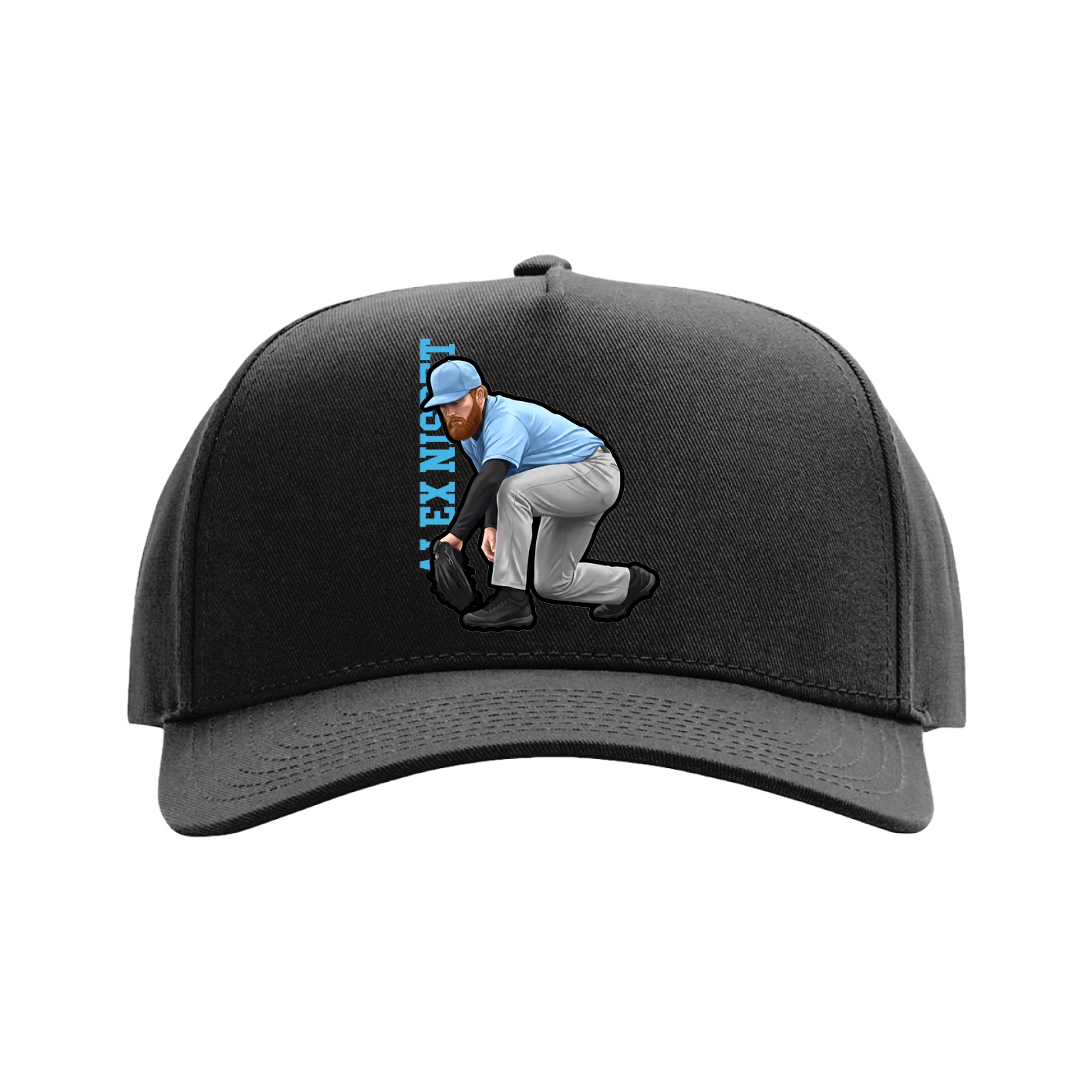 Full Fabric Five-Panel Champ Cap — Name Vertical in Black