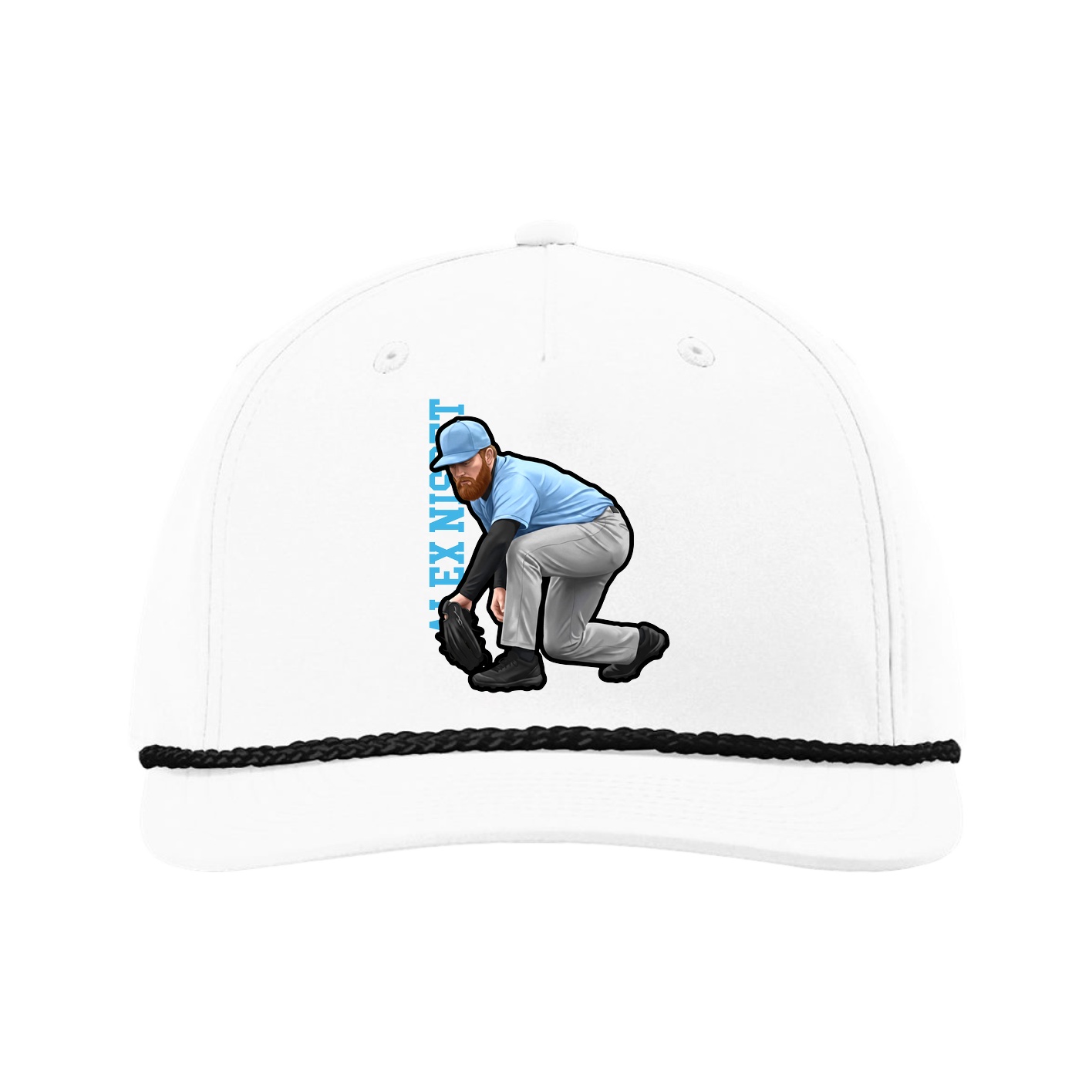 Five-Panel Classic Rope Cap — Name Vertical in White