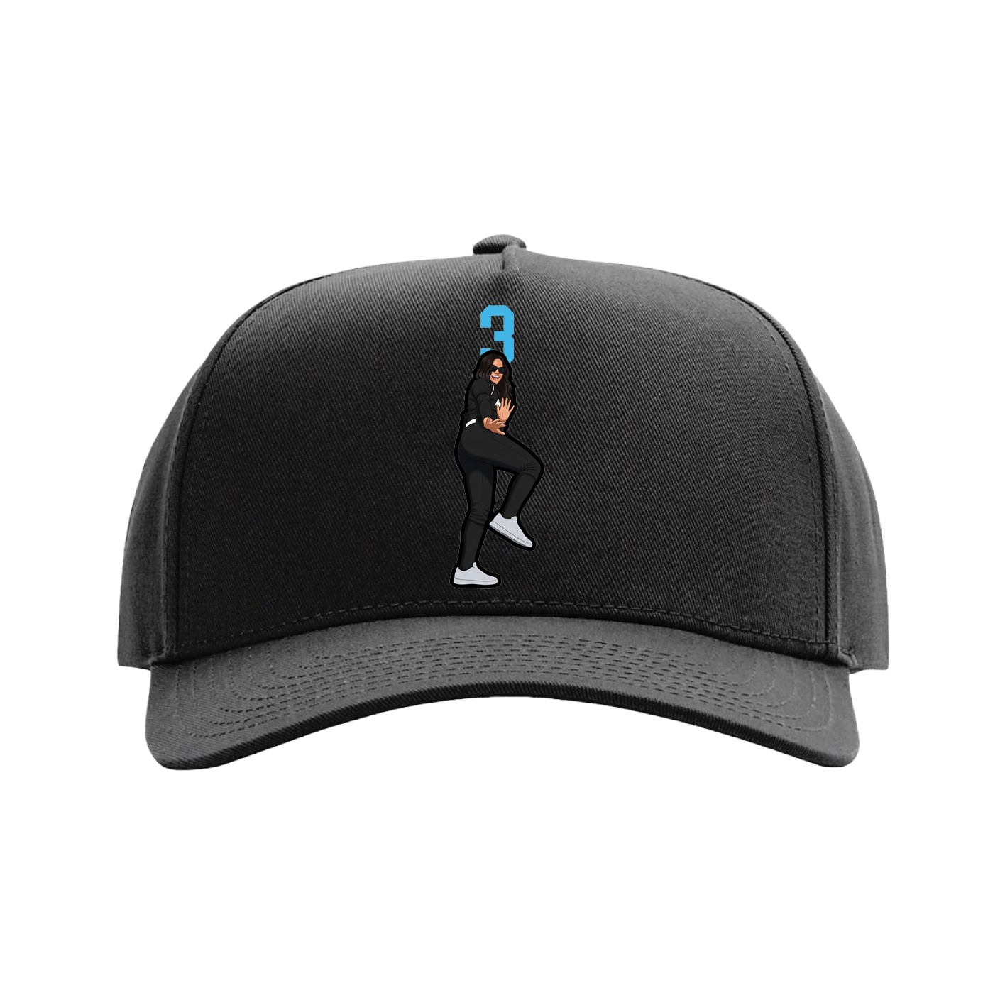 Full Fabric Five-Panel Champ Cap — Number Top in Black