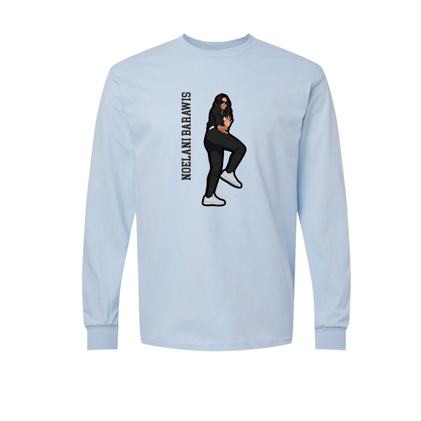 Long Sleeve Tee — Name Vertical in Light Blue
