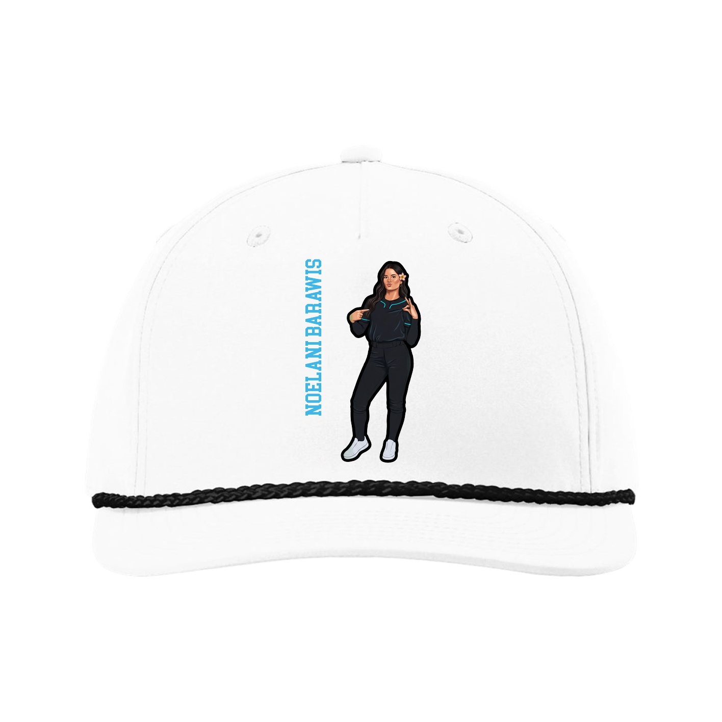 Five-Panel Classic Rope Cap — Name Vertical in White