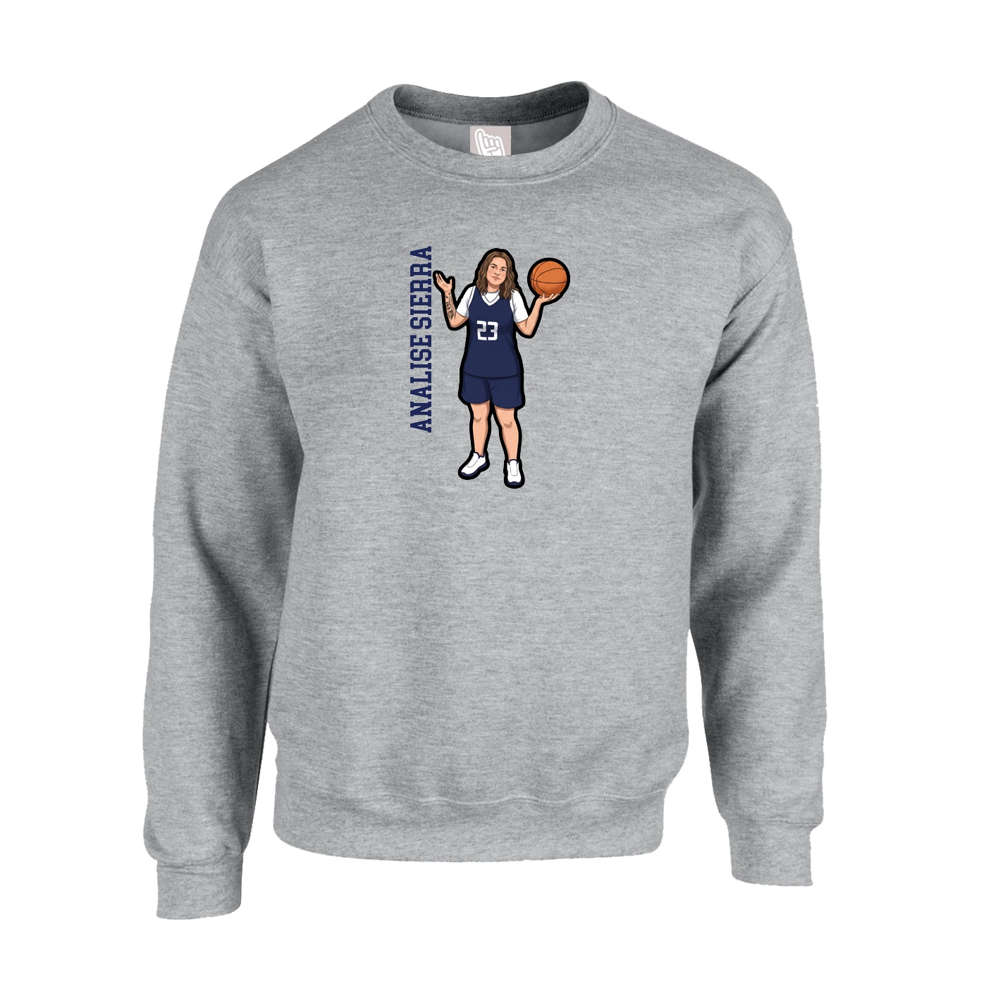 Fleece Crew — Name Vertical in Grey
