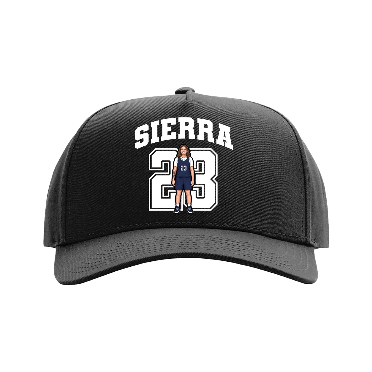 Full Fabric Five-Panel Champ Cap — Number in Black