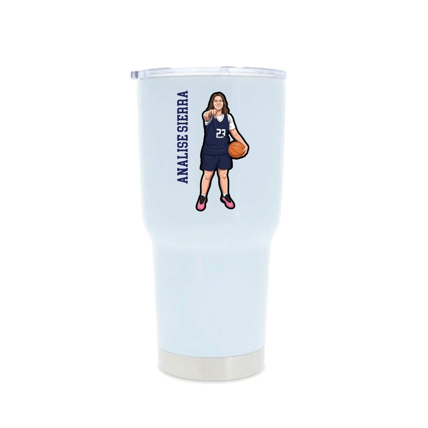 30oz Stainless Steel Tumbler — Name Vertical in White