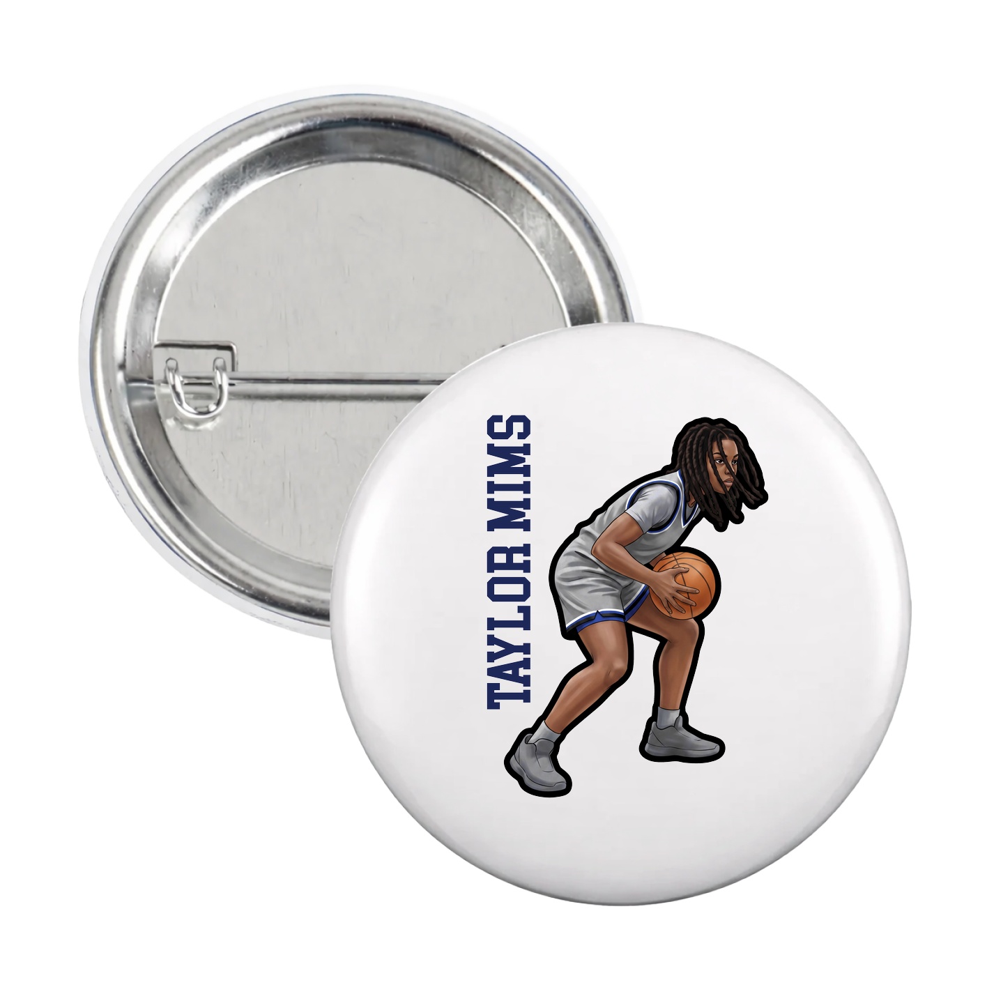 Game Day Button — Name Vertical in White
