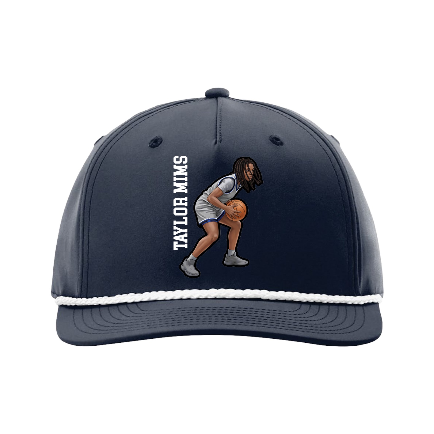 Five-Panel Classic Rope Cap — Name Vertical in Navy