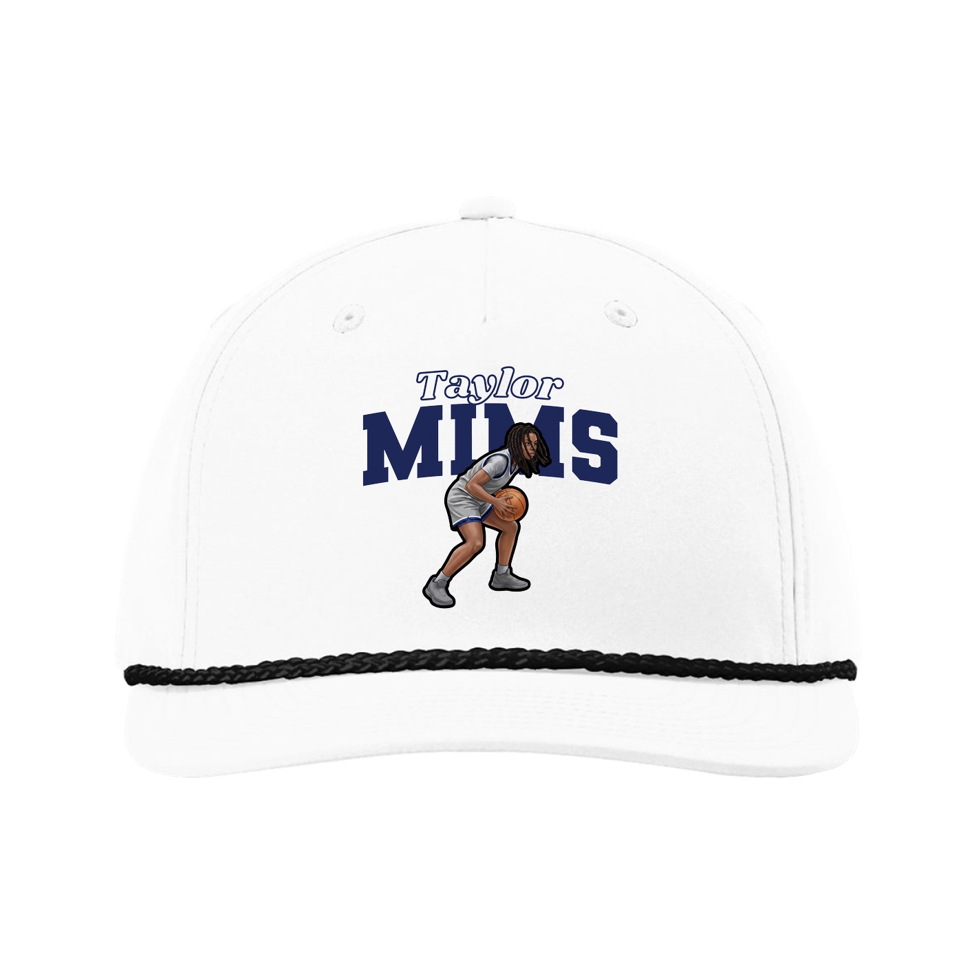 Five-Panel Classic Rope Cap — Name Arch in White