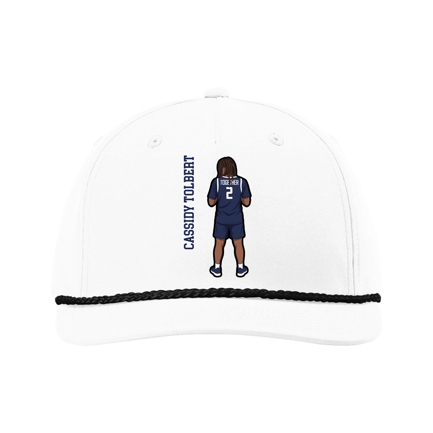 Five-Panel Classic Rope Cap — Name Vertical in White