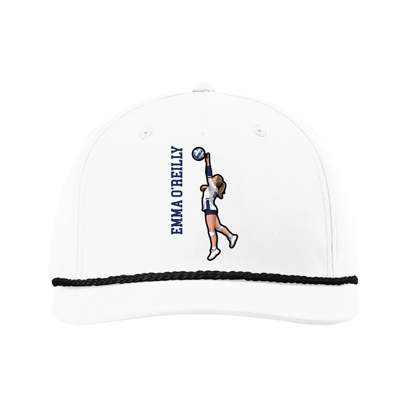 Five-Panel Classic Rope Cap — Name Vertical in White