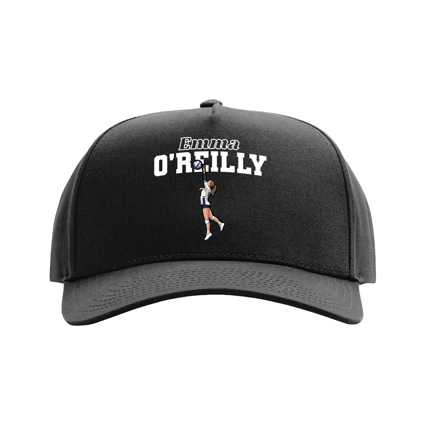 Full Fabric Five-Panel Champ Cap — Name Arch in Black