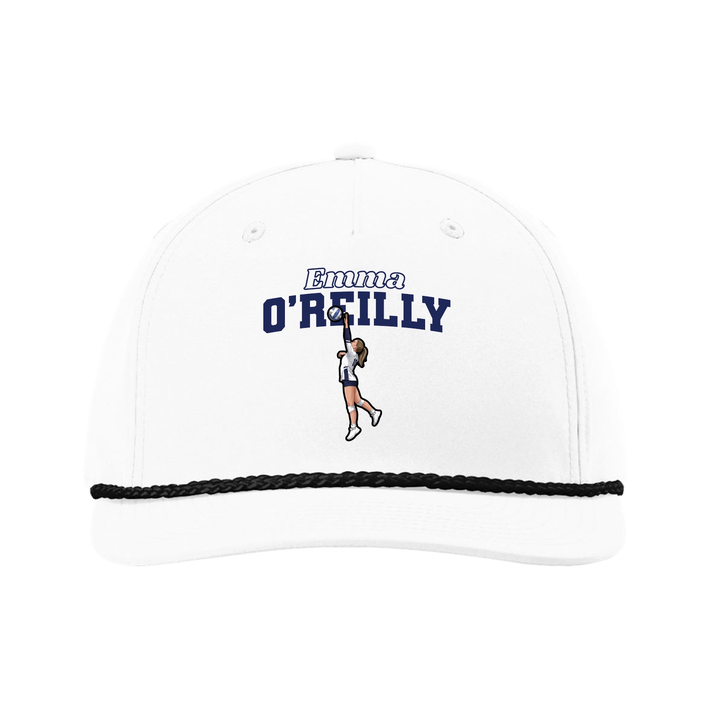 Five-Panel Classic Rope Cap — Name Arch in White