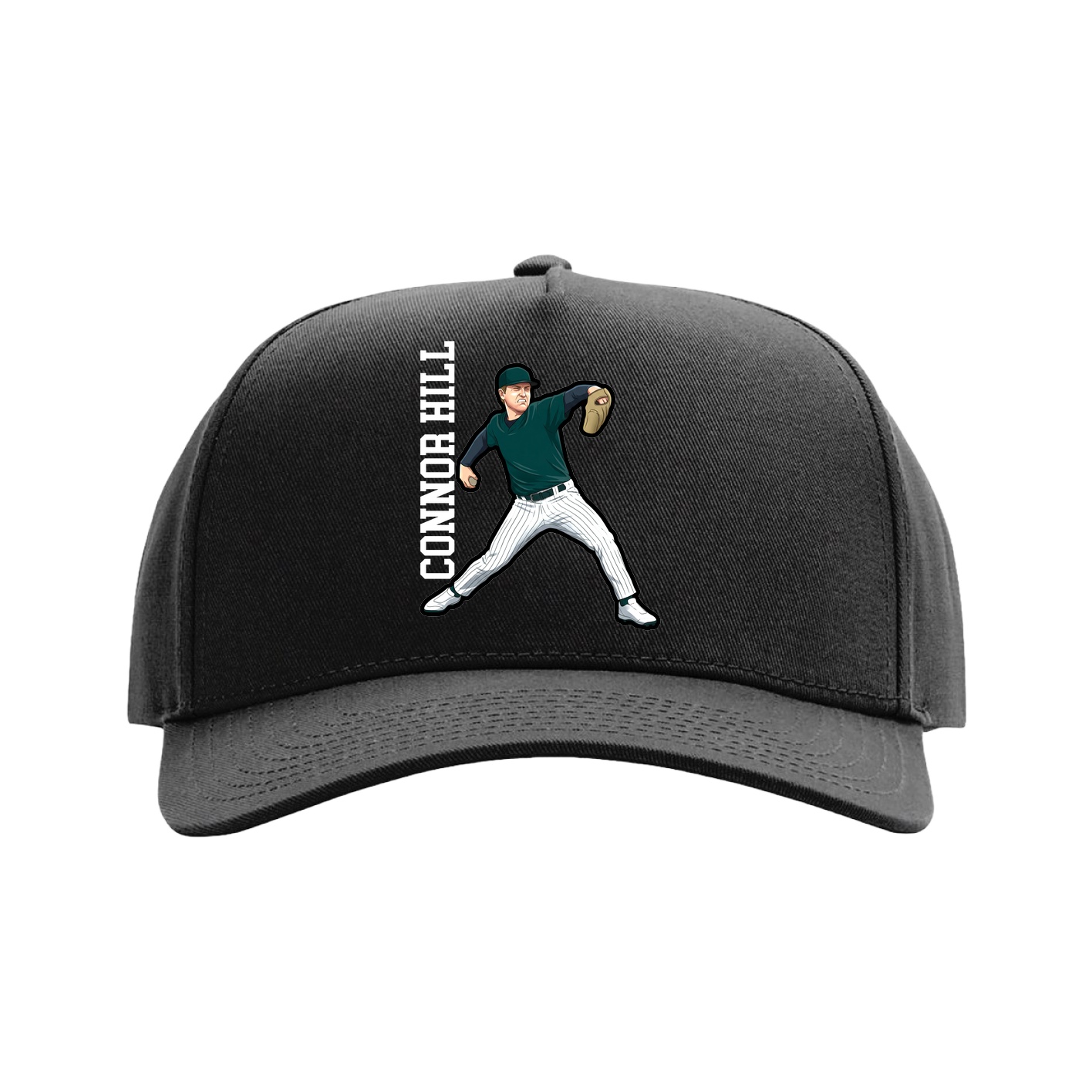 Full Fabric Five-Panel Champ Cap — Name Vertical in Black