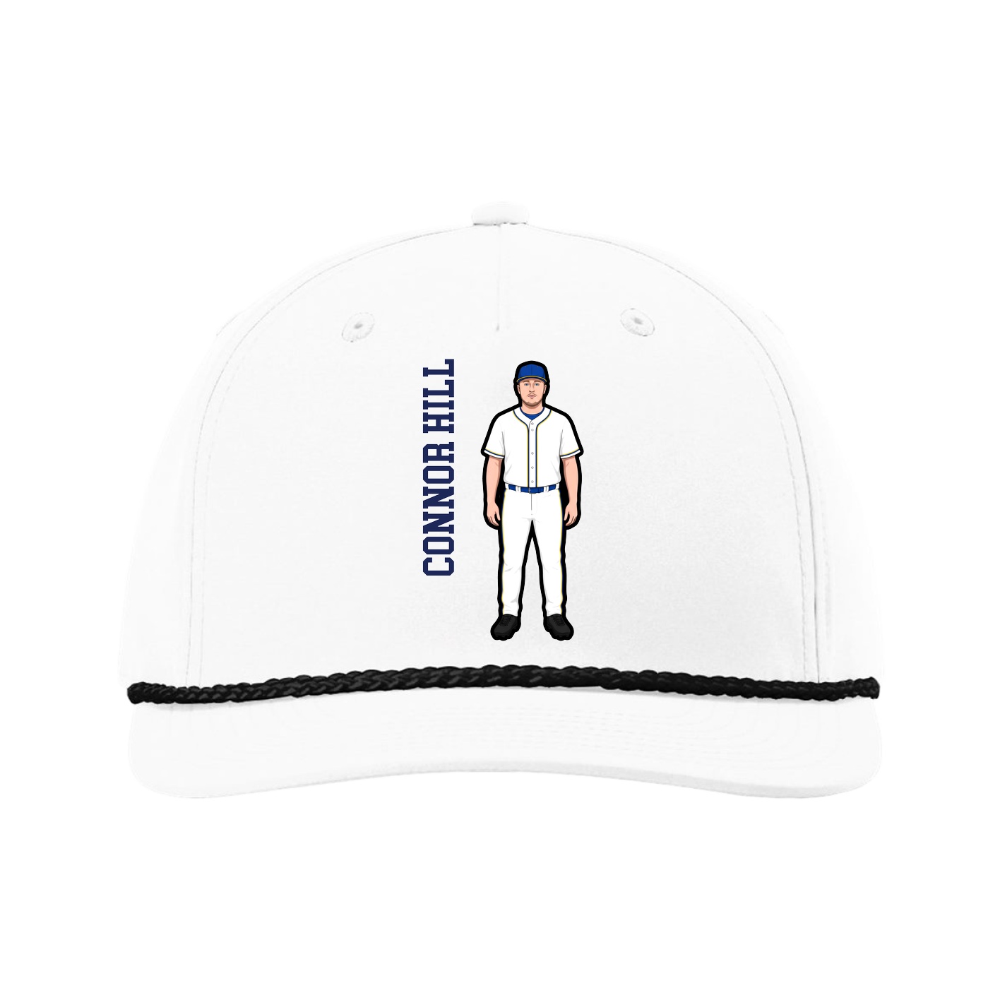 Five-Panel Classic Rope Cap — Name Vertical in White