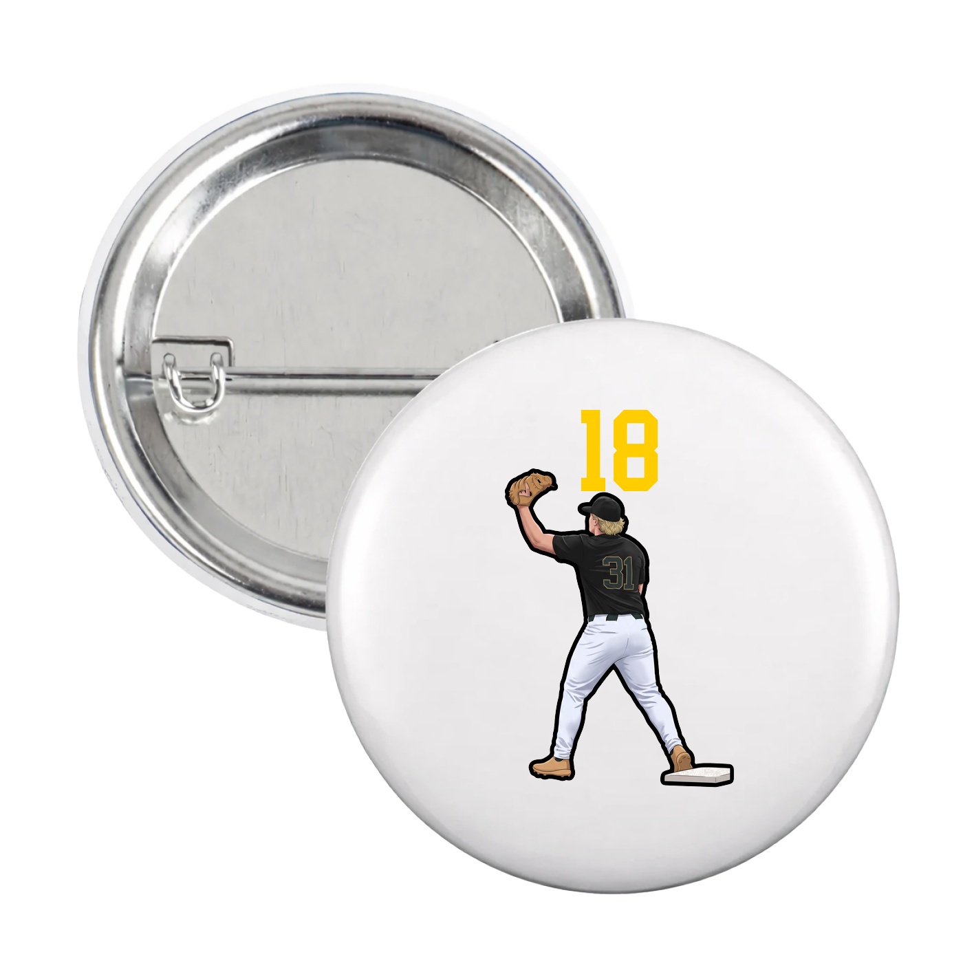 Game Day Button — Number Top in White