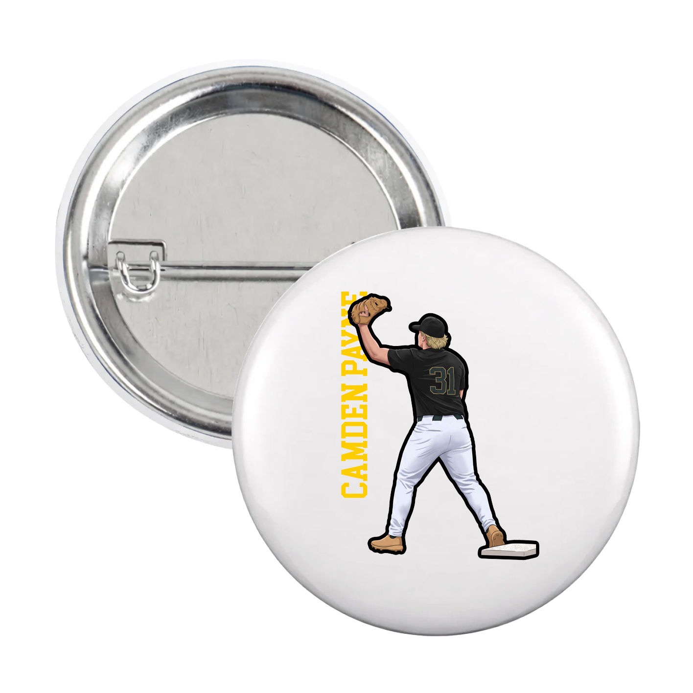 Game Day Button — Name Vertical in White