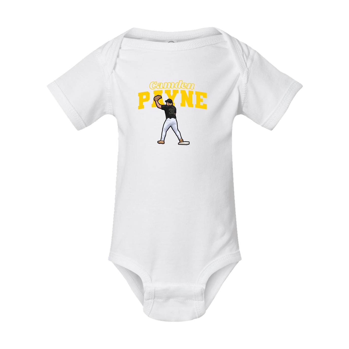 Baby Onesie — Name Arch in White