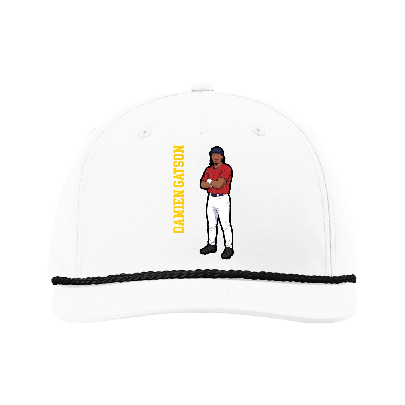 Five-Panel Classic Rope Cap — Name Vertical in White