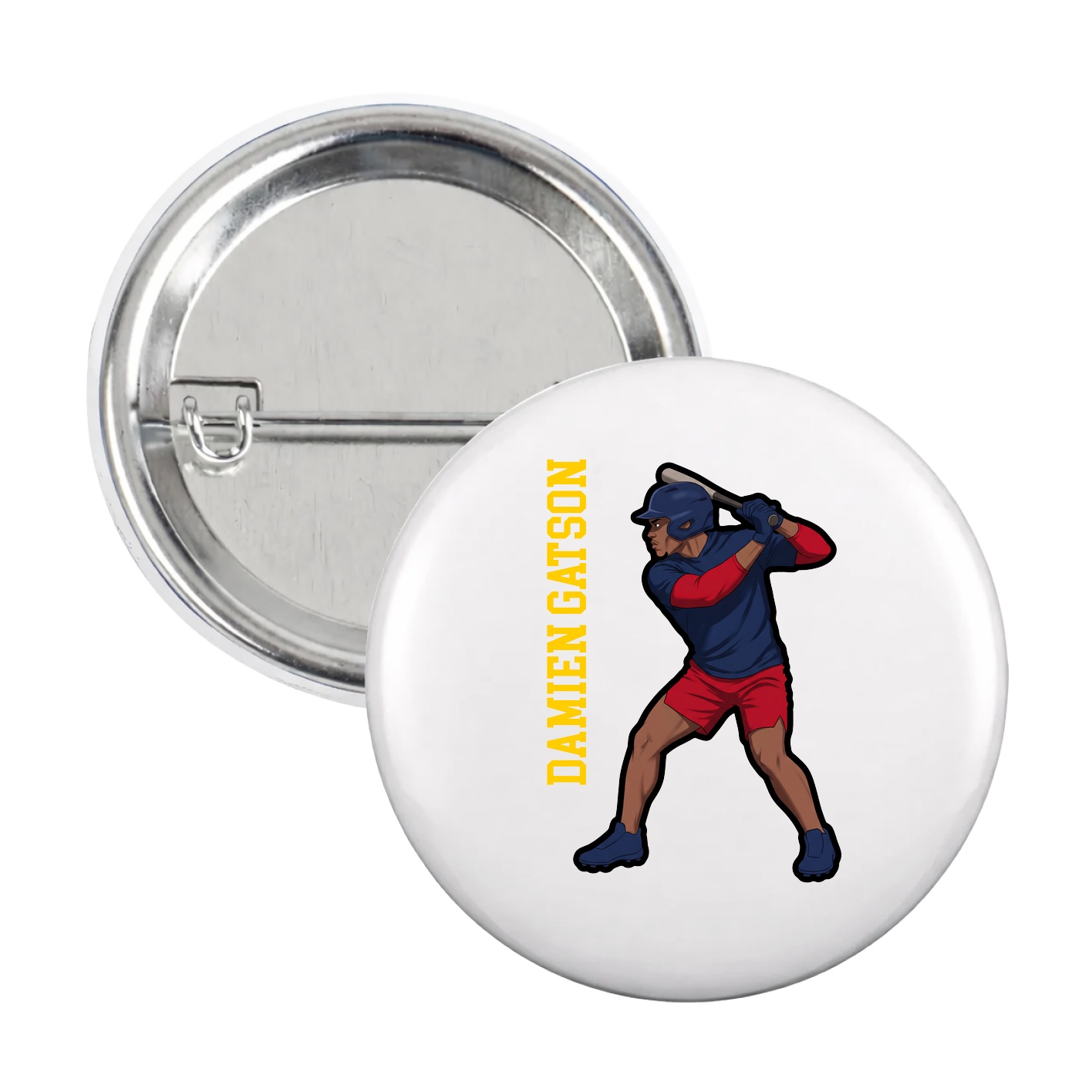 Game Day Button — Name Vertical in White