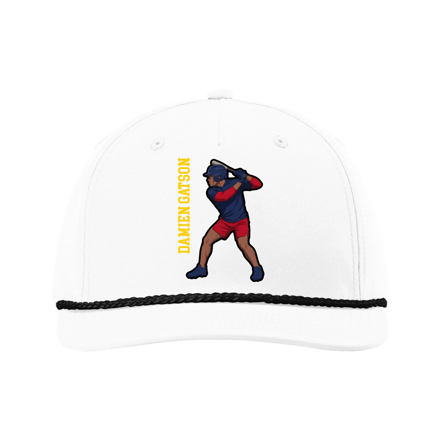 Five-Panel Classic Rope Cap — Name Vertical in White