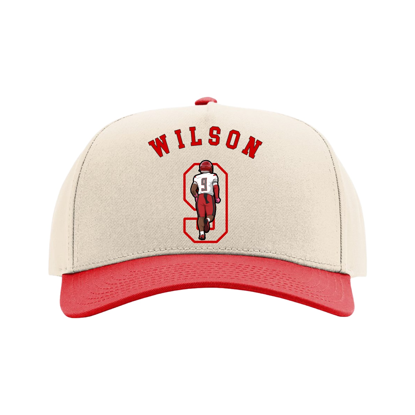 Full Fabric Five-Panel Champ Cap — Shirsey Arch in Cream/Red