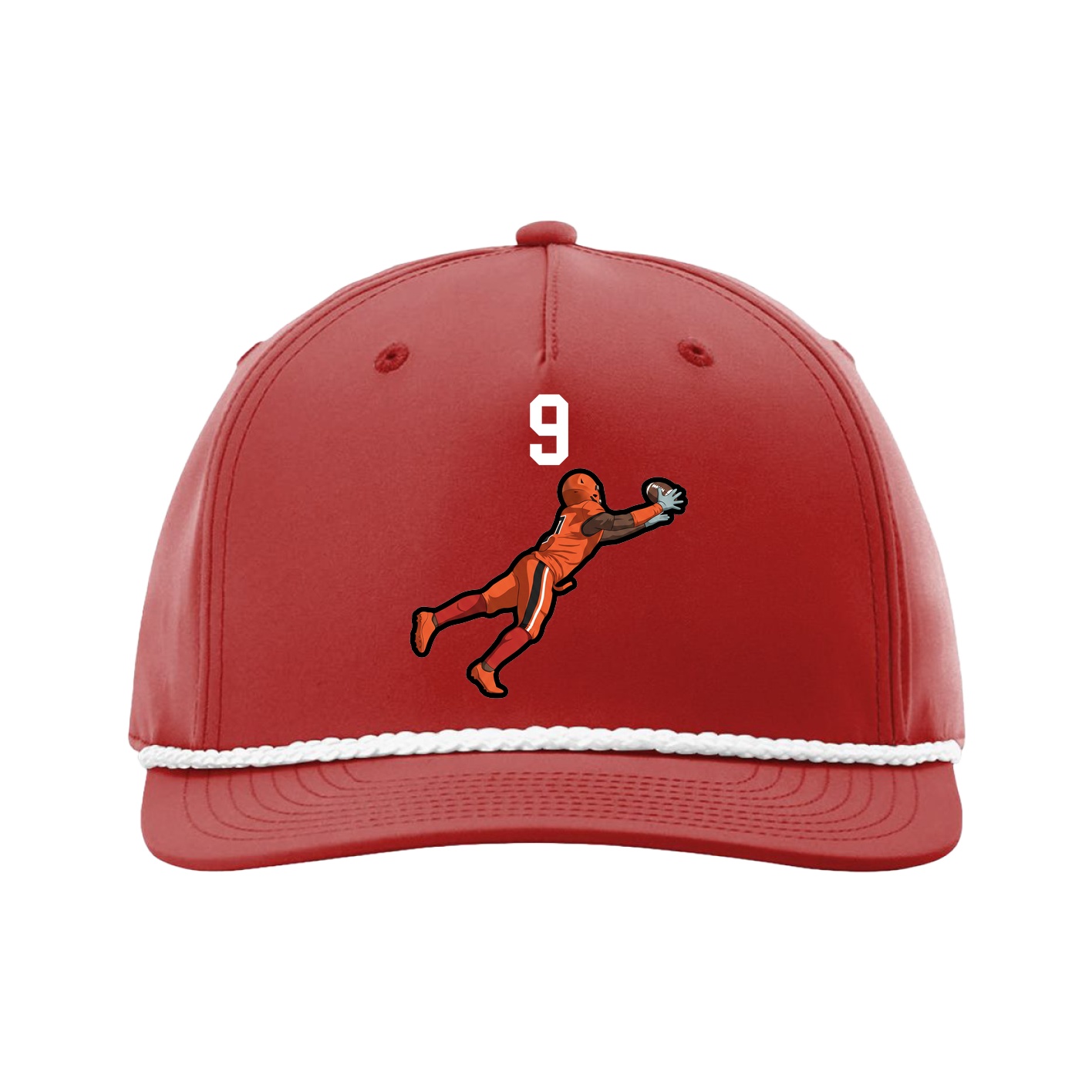Five-Panel Classic Rope Cap — Number Top in Red