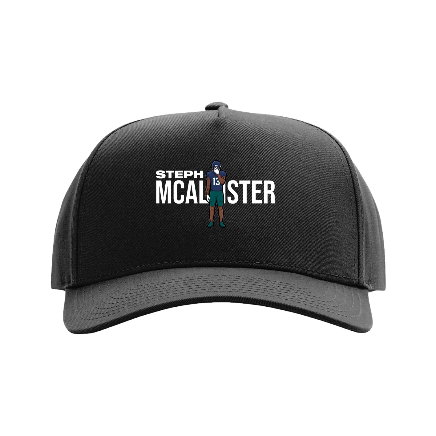 Full Fabric Five-Panel Champ Cap — Player Name in Black