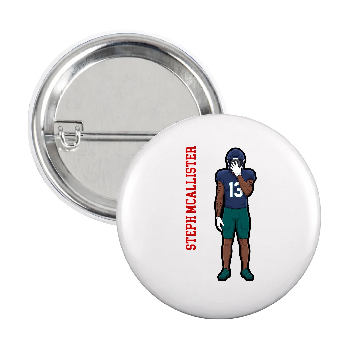 Game Day Button — Name Vertical in White