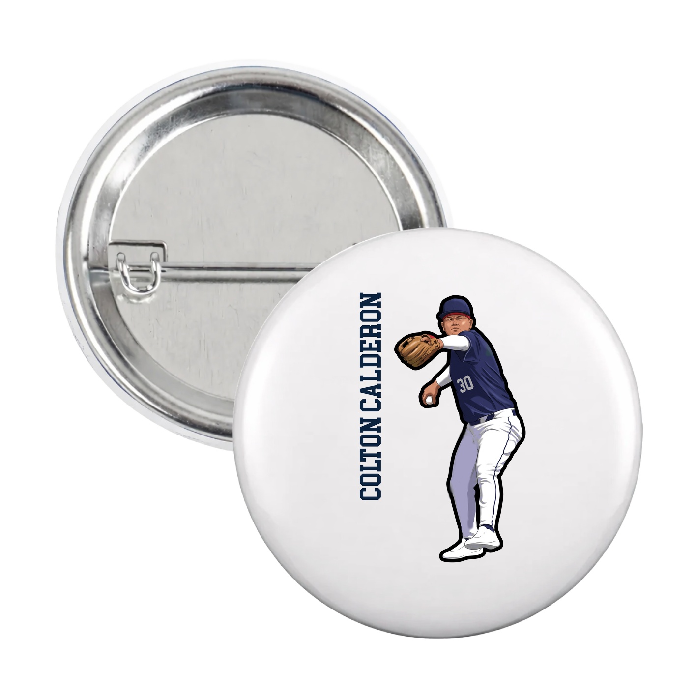 Game Day Button — Name Vertical in White