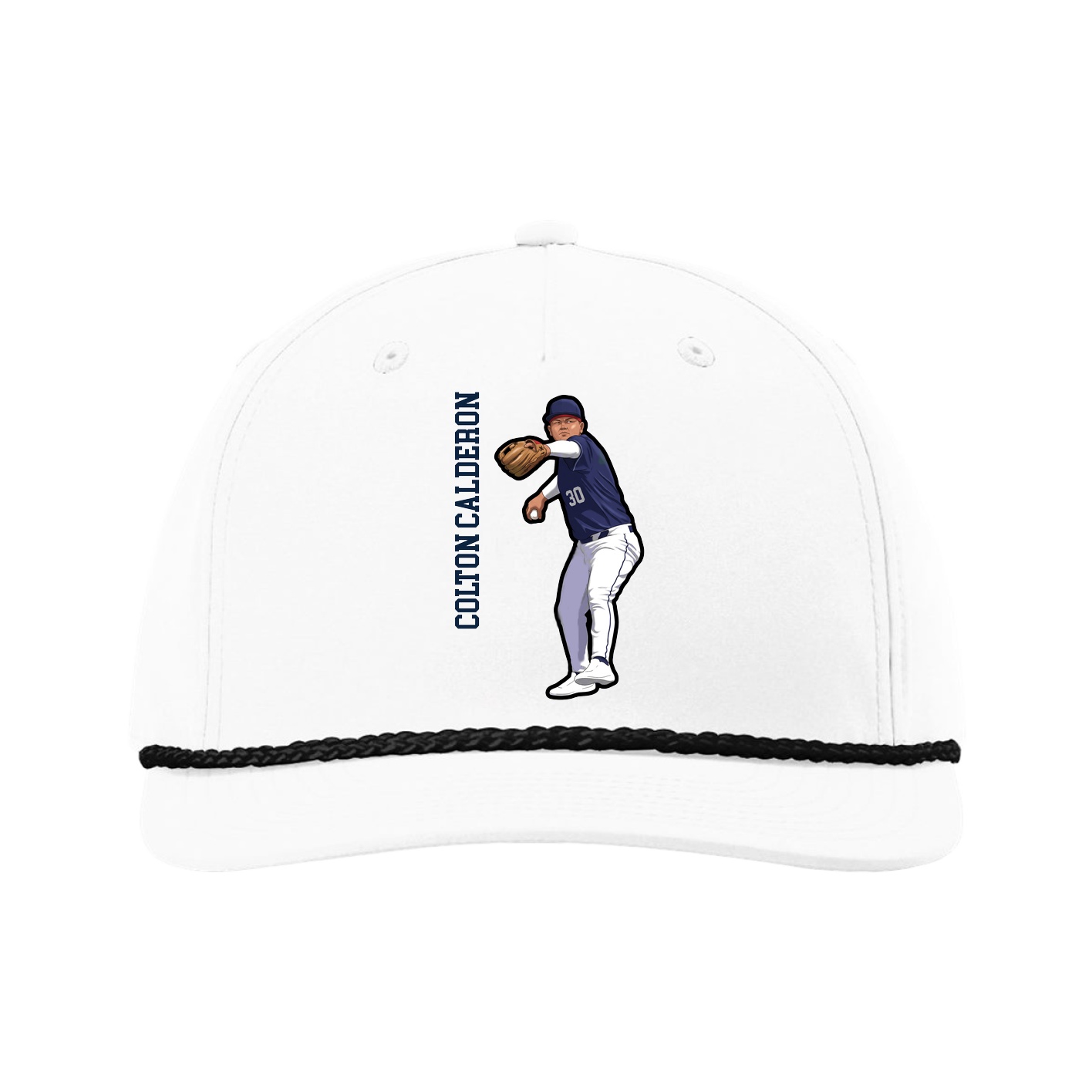 Five-Panel Classic Rope Cap — Name Vertical in White