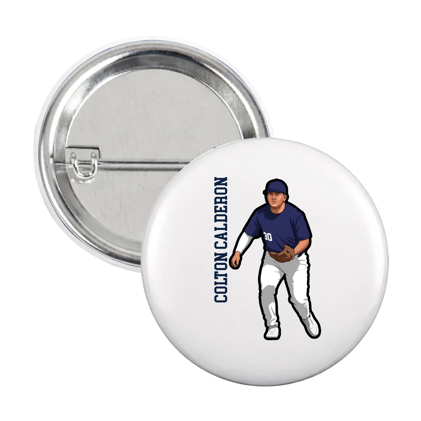 Game Day Button — Name Vertical in White