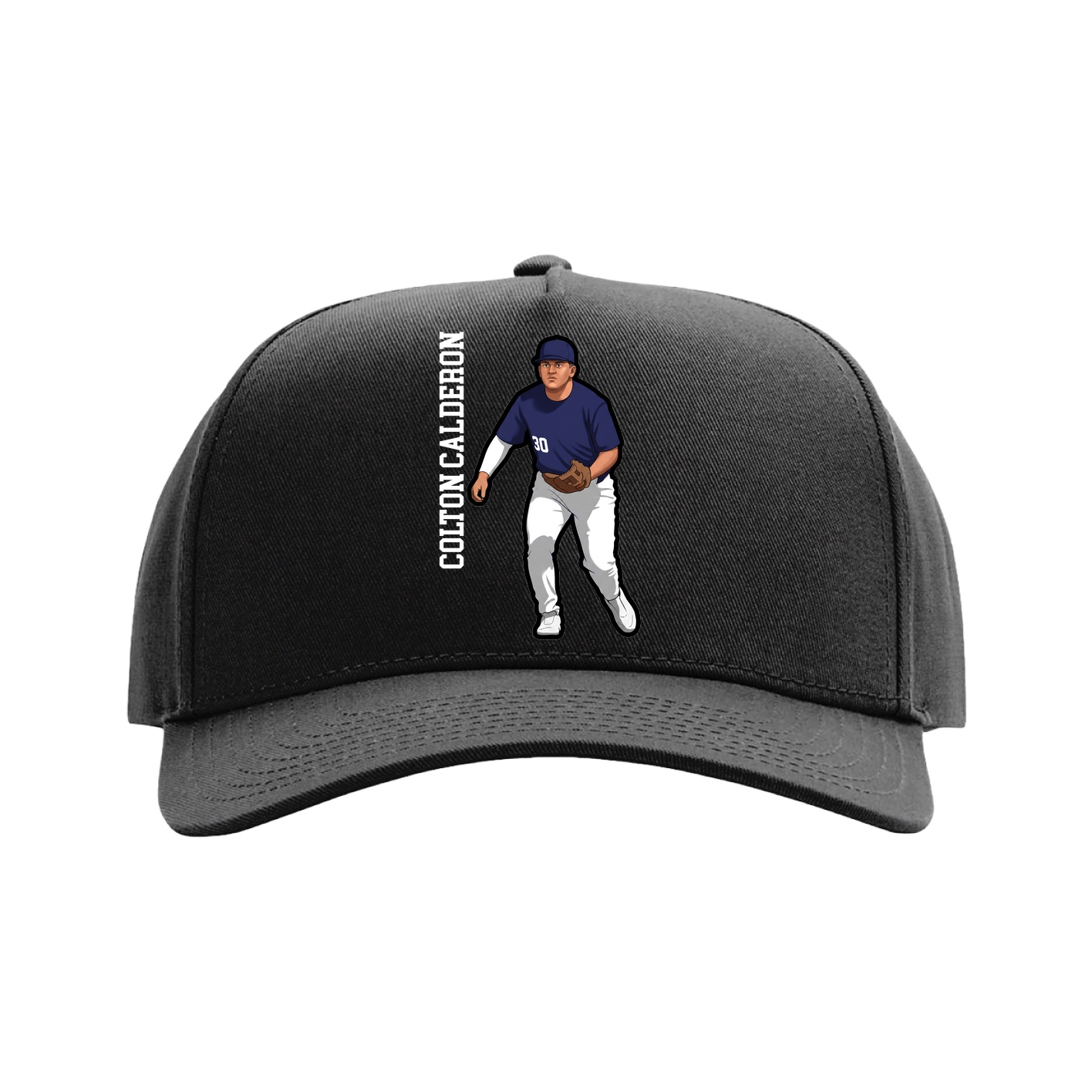 Full Fabric Five-Panel Champ Cap — Name Vertical in Black