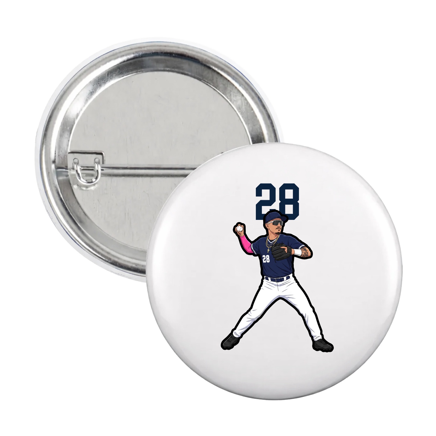 Game Day Button — Number Top in White