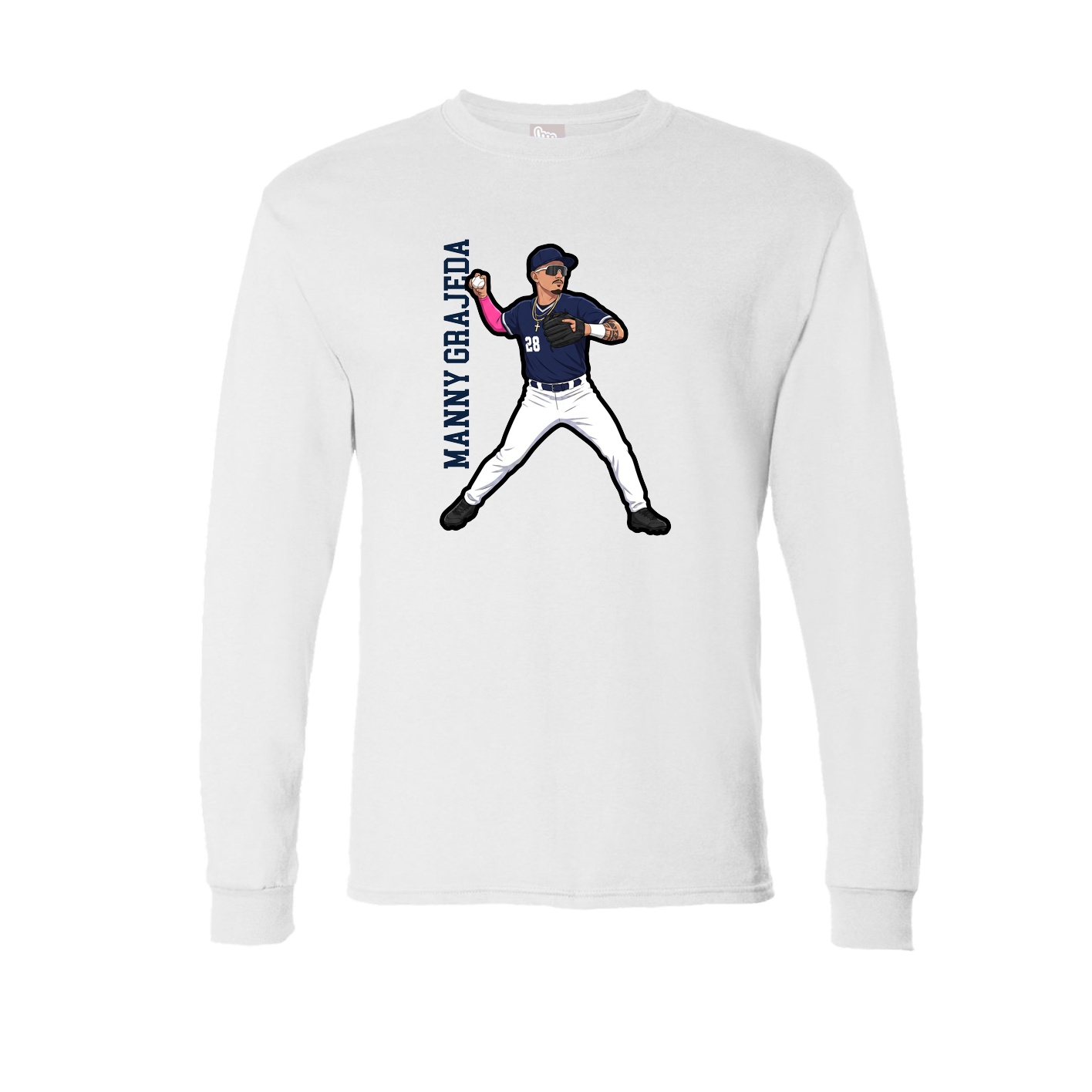 Long Sleeve Tee — Name Vertical in White