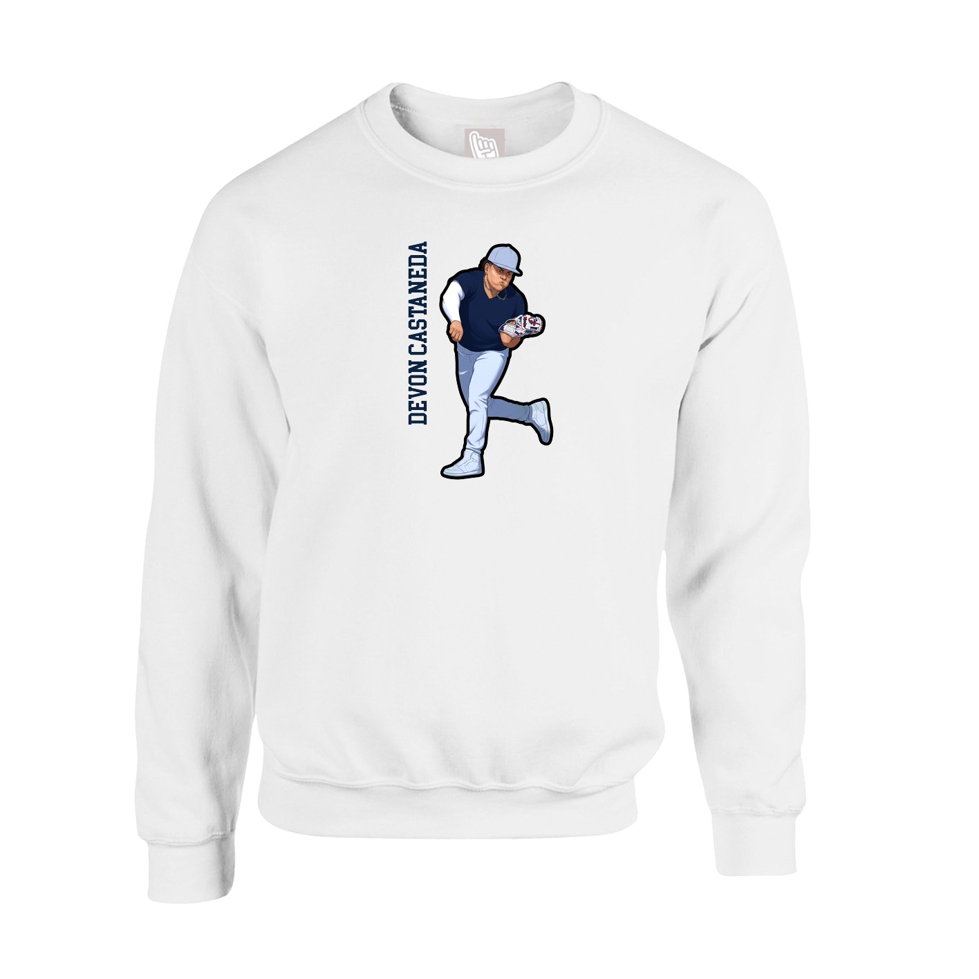 Fleece Crew — Name Vertical in White
