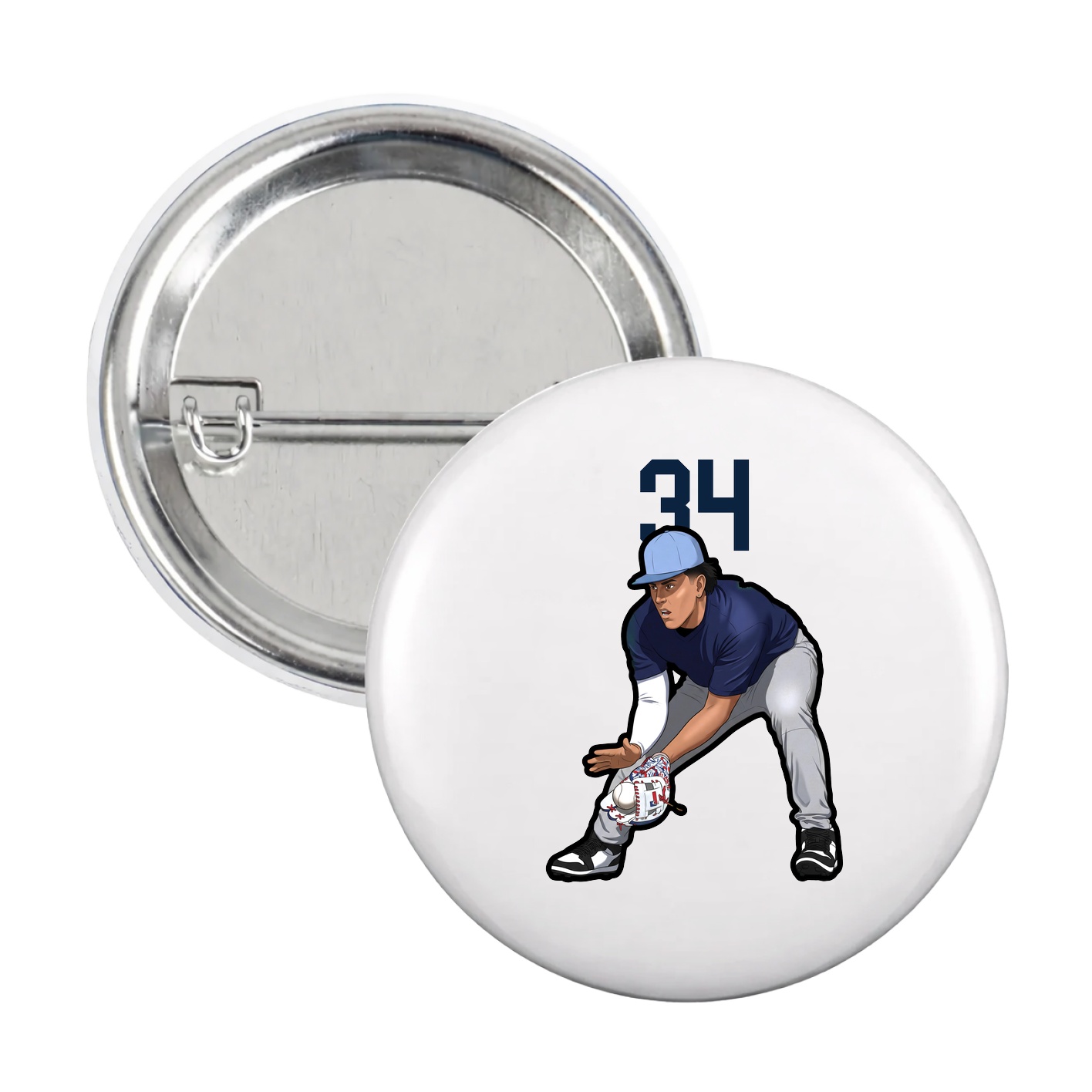 Game Day Button — Number Top in White