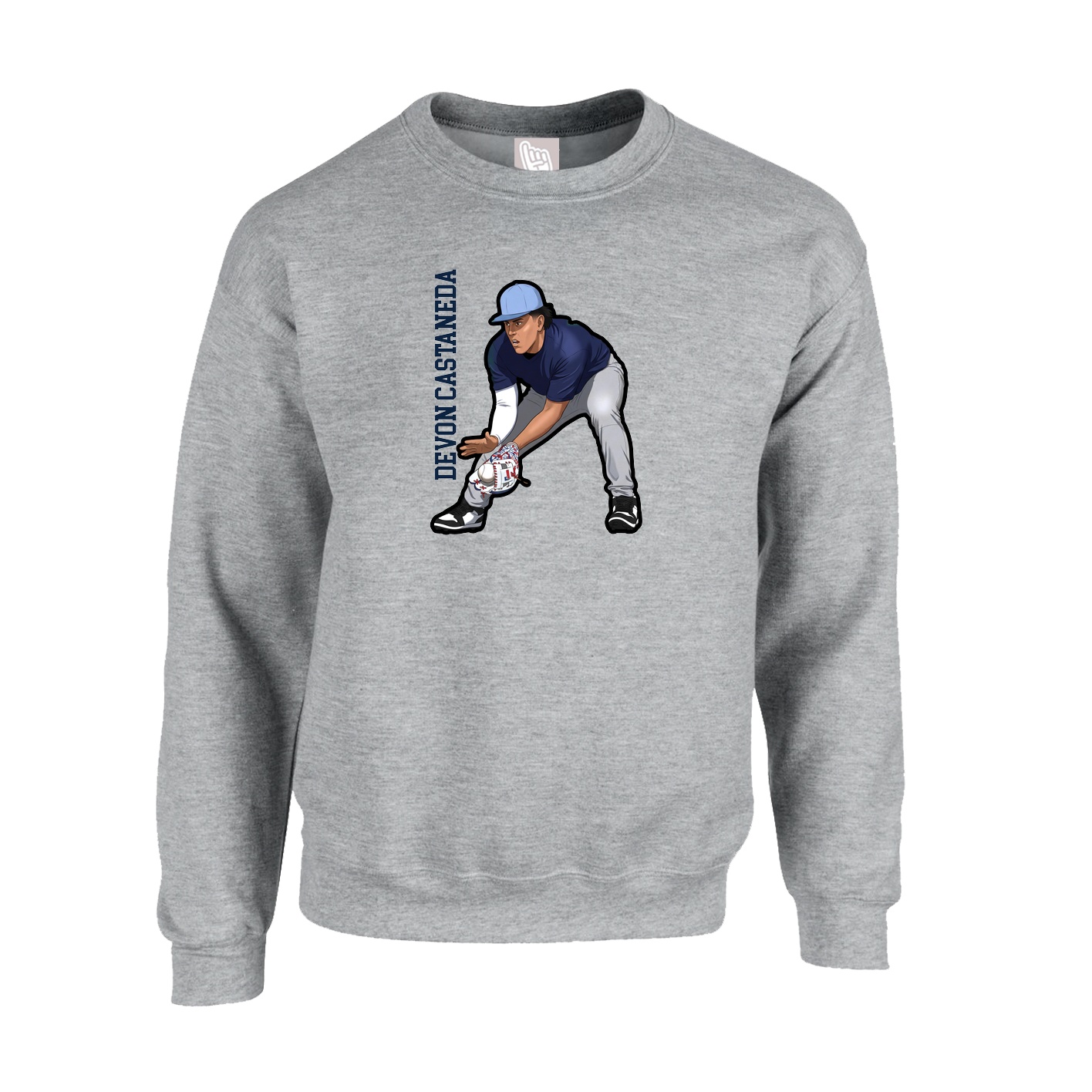 Fleece Crew — Name Vertical in Grey