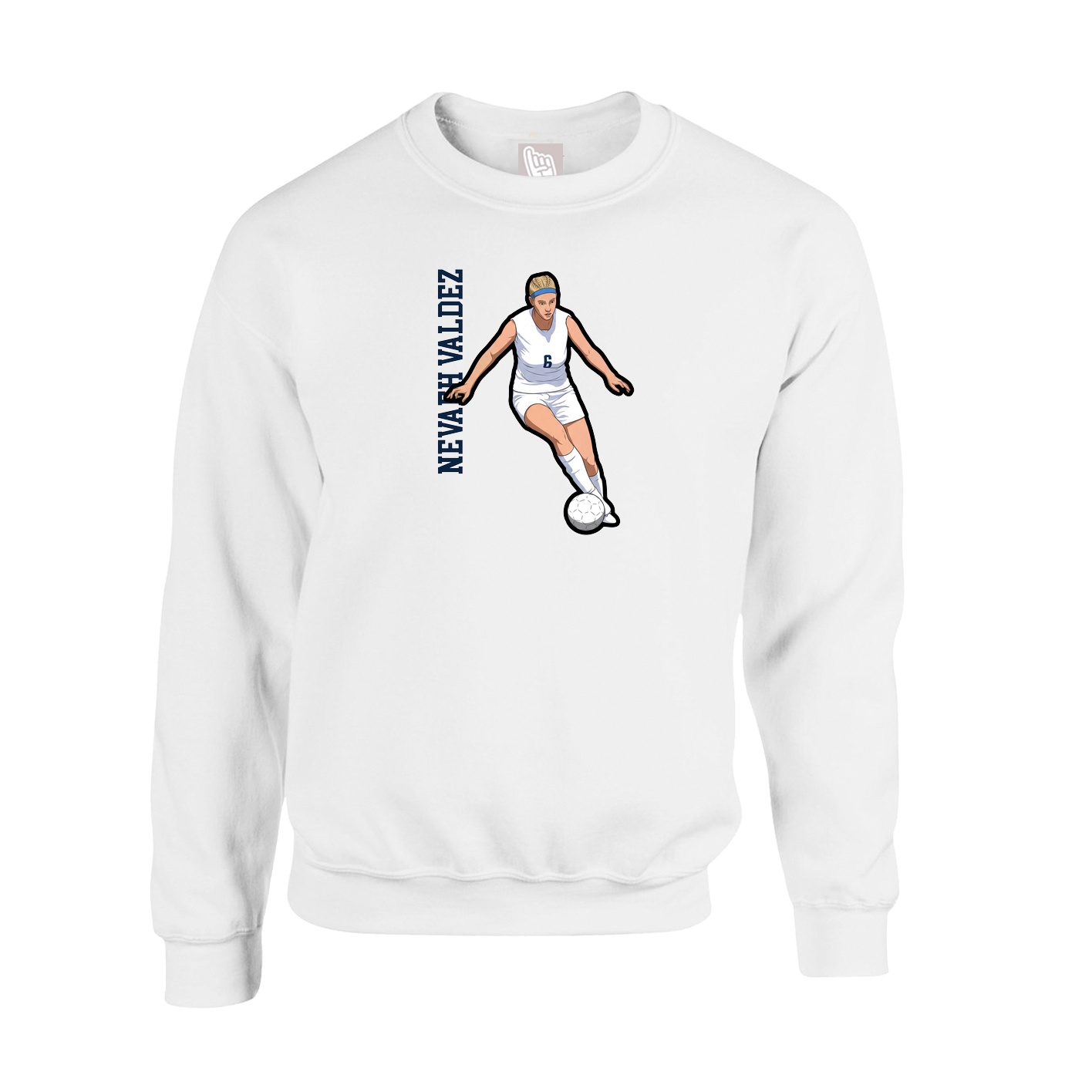 Fleece Crew — Name Vertical in White