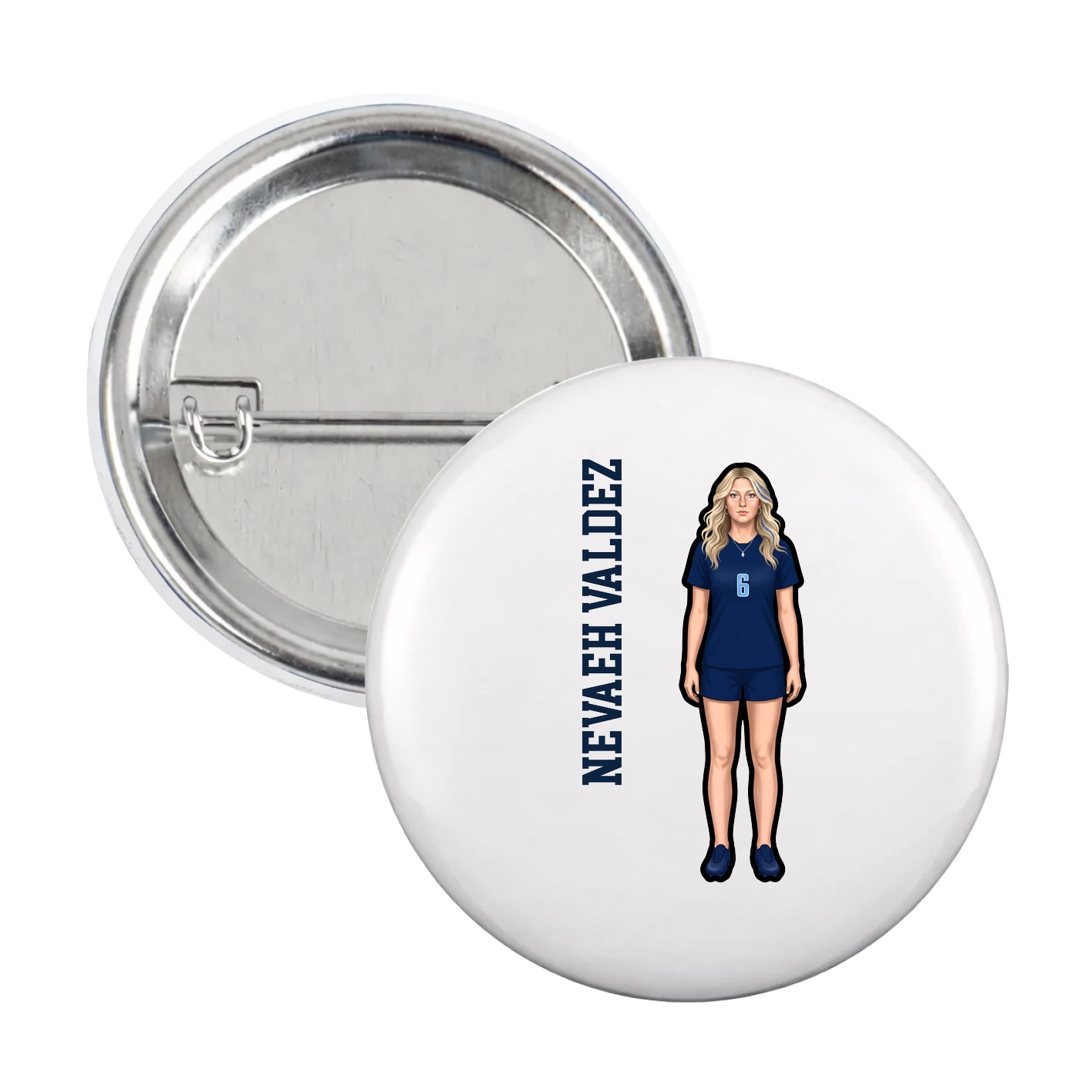Game Day Button — Name Vertical in White