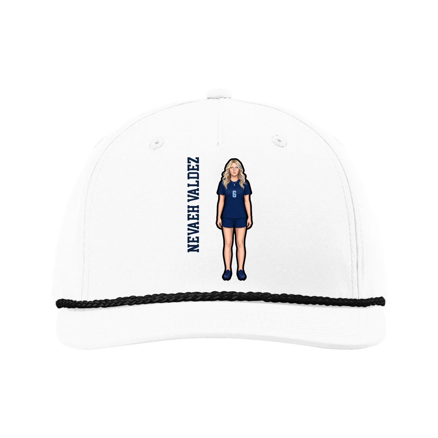 Five-Panel Classic Rope Cap — Name Vertical in White
