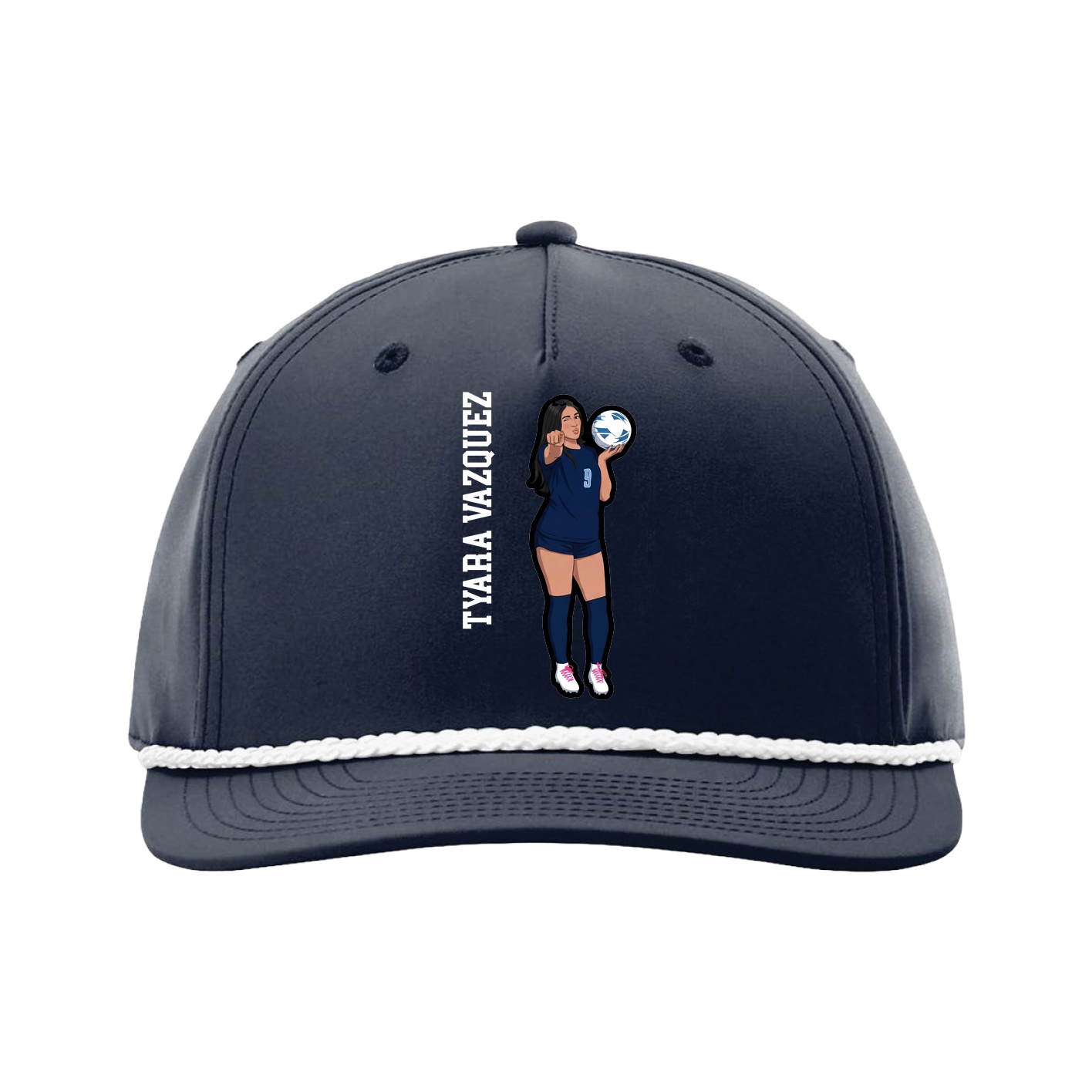 Five-Panel Classic Rope Cap — Name Vertical in Navy