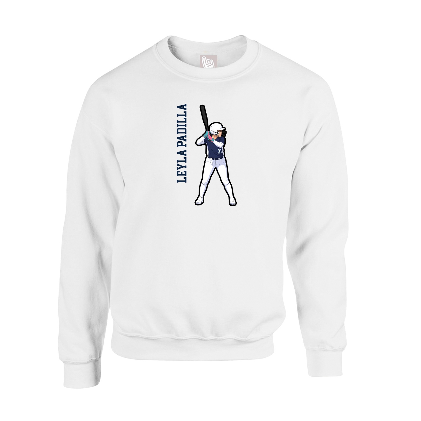 Fleece Crew — Name Vertical in White