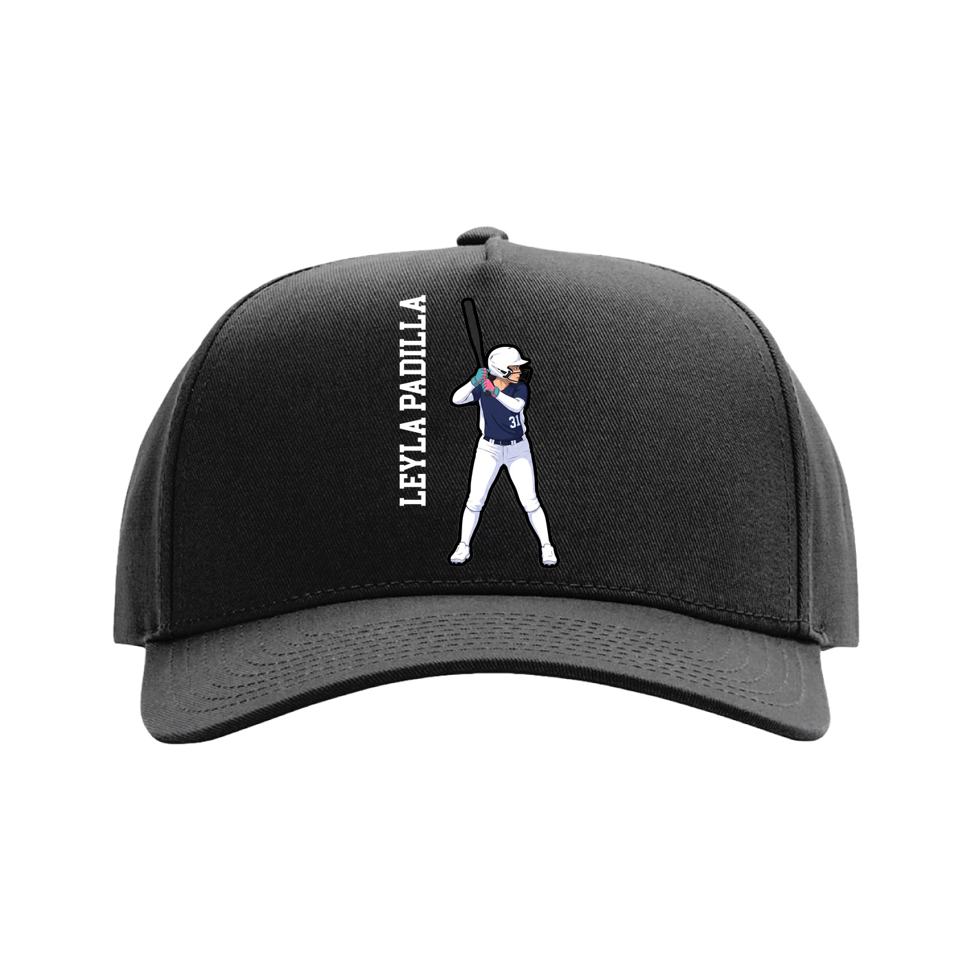 Full Fabric Five-Panel Champ Cap — Name Vertical in Black