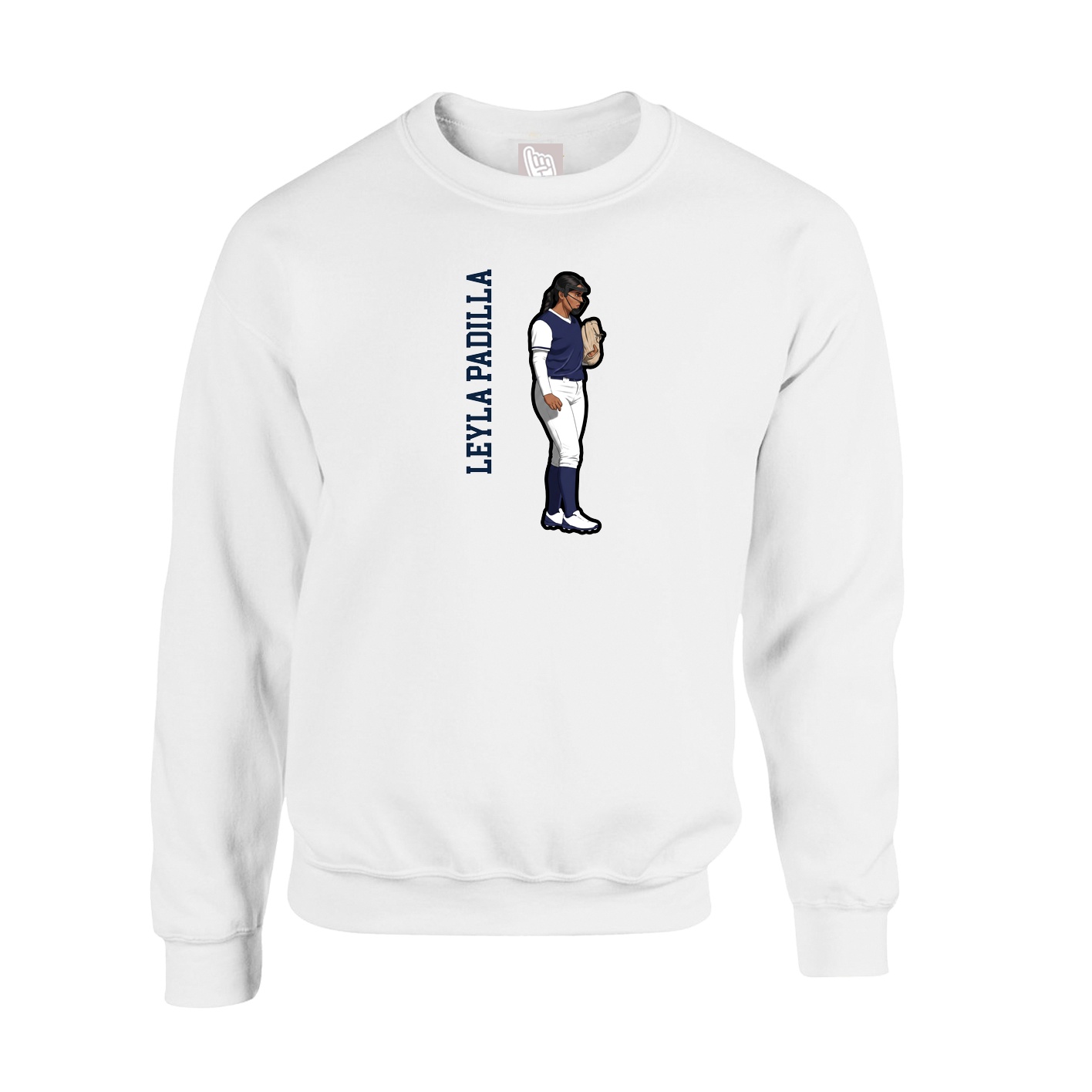 Fleece Crew — Name Vertical in White