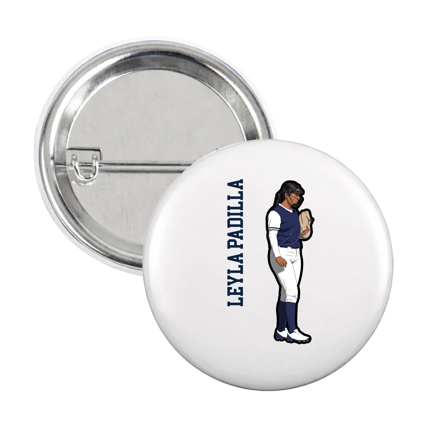 Game Day Button — Name Vertical in White